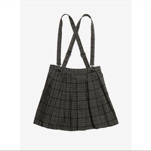 NWT Hot Topic Black & Grey Plaid Suspender Skirt